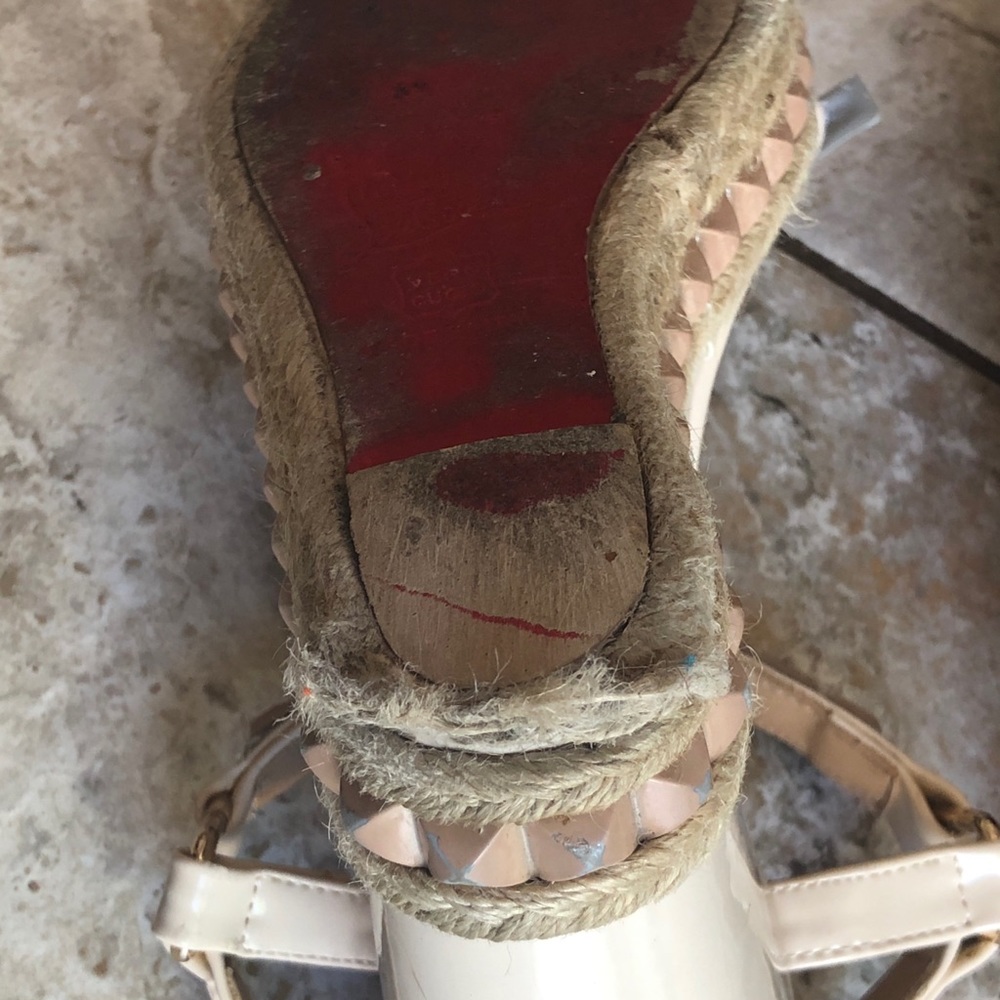 Louboutin pale nude and pink espadrille wedges - Picture 5 of 7